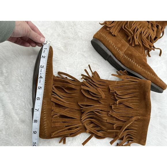 MINNETONKA 3-Layer Fringe Moccasin Mid-Calf High Boho Boot Women's Size 6 - Picture 13 of 15